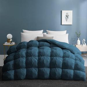 King Size Blue Down & Feather Comforter (106" x 90") - 100% Cotton Cover, OEKO-TEX Certified - 20% Extra Fill, 108oz, All Season Duvet Insert with 100% Cotton Cover, Cloud-Like Fluffiness (Navy, King, 106"X90")
