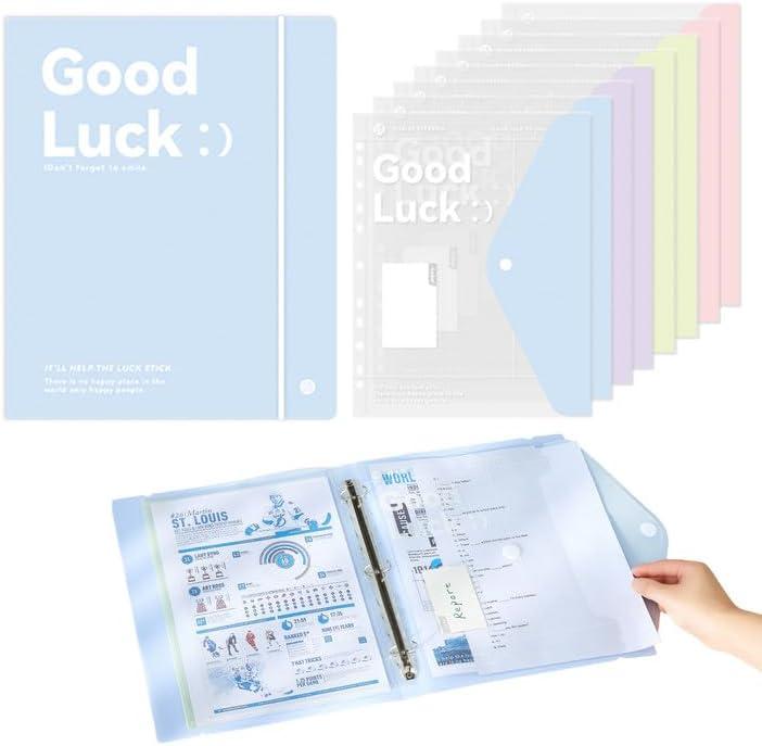 A4 Expanding File Folder with 8 Detachable Inner Pockets, Standard 3-Hole Blue Plastic Binder for School and Office Document Organization and Classification