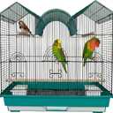 A&E Cage Co AE2614TT SP Blue Triple Top Bird Cage 26" x 14" x 23" Decorative Small Bird Cage Includes 2 Feeder Stations, 3 Wood Perches, Slide-Out Tray & Carry Handle (Teal)