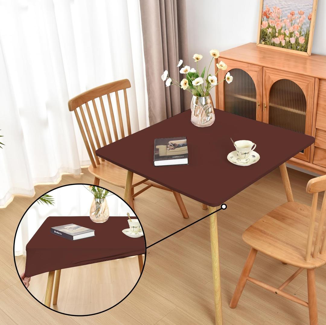 Brown Fitted Tablecloth with Elastic for 42x42 inch Square Folding Tables Washable Stretchy Spandex Card Table Covers Cloth Fabric Table Cloths Not Vinyl