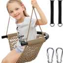 Hi-Na Tree Swing for Kids, Adjustable Toddler Rope Swing Seat with Snap Hooks and Straps, 440 lbs Capacity, Swingset Accessories for Indoor Porch Doorway Outdoor Playground Backyard (Khaki)
