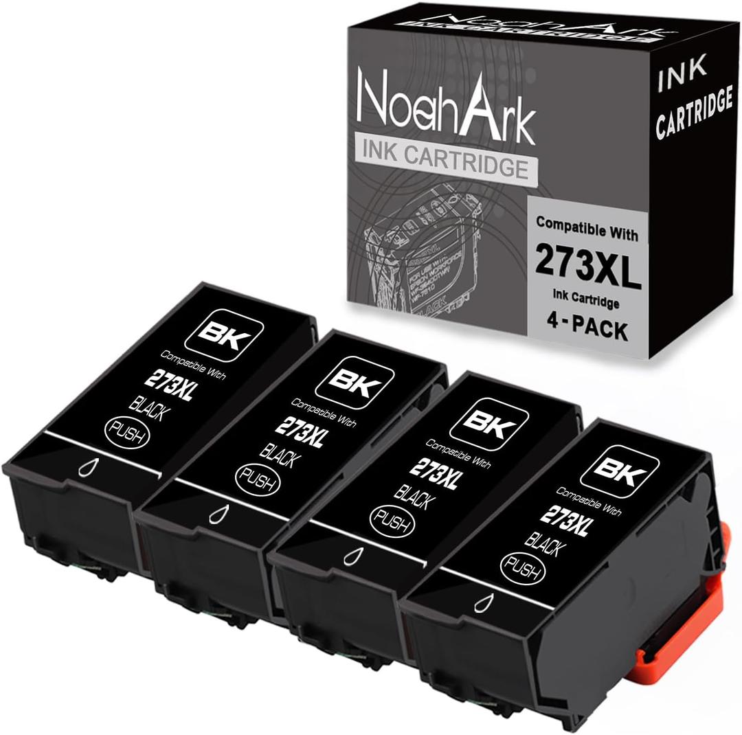 NoahArk 4 Packs 273XL Remanufacture Ink Cartridge Replacement for Epson 273XL 273 XL T273XL for Expression Premium XP-520 XP-800 XP-600 XP-610 XP-620 XP-820 XP-810 Printer(4 Black)