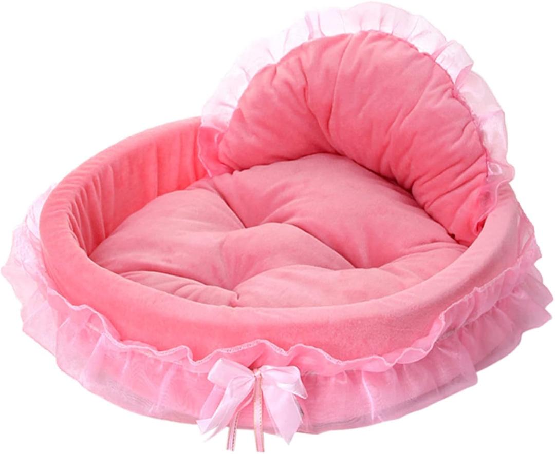 Pawstrip Pink Dog Bed Washable Princess Cat Couch Soft Plush Pet Sofa Nest Mat Snuggle Kitten Puppy Cave Beds Cute Cozy Kitten Doggy Kennel Cushion Small Medium Dogs Cats Sleeping Pad (S, Pink)