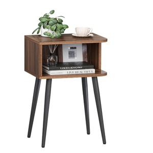 Small Bed Side Table for Small Spaces, Mid Century Modern Nightstand End Table with Open Storage, Side Table for Bedroom Living Room, Walnut Brown MLBZ20R-2