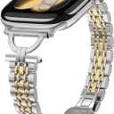 Slim Stainless Steel Band Compatible with Apple Watch Series 11/10/9/8/7/6/5/4 46mm 45mm 44mm 42mm, Women's Fashion Elegant Metal Strap for iWatch SE 2/3,Silver/Gold