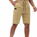 MGBOYGYM Men's Casual Shorts - Cotton Drawstring Summer Beach Stretch Twill Chino Golf Shorts (Medium, Khaki)