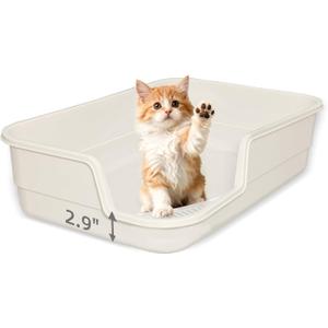 Extra Large Litter Box with Low Entry,Jumbo Cat Litter Box for Kitty and Senior Cats,Cat Box for Indoor Cats,Open Top Corner Litter Pan,Easy to Clean,23.6" L x 15.7" W x 5.9" H (White)