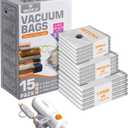 Vacuum Bags for Travel with USB & TYPE C Pump, Vacuum Seal Travel Bags, 15 Pack Carry-On Vacuum Storage Bags for Luggage & Suitcase, Space Saver for Clothes & Travel(Grey)