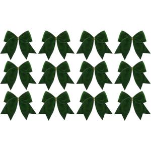 Velvet Christmas Bows - Christmas Tree Bows, Wrapping Wreath Bow, 12 Pieces Tree Garland Ornaments, 6-Inch Vintage Holiday Pendants for DIY Crafts Wedding Wreath Making Party Candy Bag Home (Green)