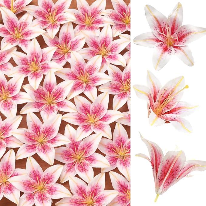 ASTRYAS 18 Heads Artifical Lily Flowers, Long Stem Artificial Stargazer Lilies Faux Fake Lily Flower Bouquets for Home Hotel Office Party Decor Table Centerpieces(2,Ligh Pink