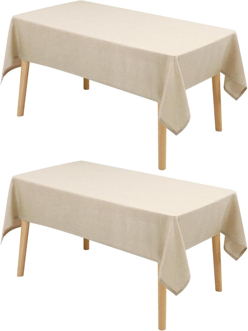 Hiasan 2 Pack Faux Linen Rectangle Tablecloth - Wrinkle and Stain Resistant Washable Table Cloth for Kitchen Dining Room Holiday Table Cover for Party Dinner, Beige, 90 x 156 Inch