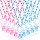 Coume 36 Pieces Baby Shower Pacifiers Necklace Acrylic Baby Party Favors Pacifiers Charm Necklace for Baby Shower Party Decorations Table Scatter(Blue, Pink)