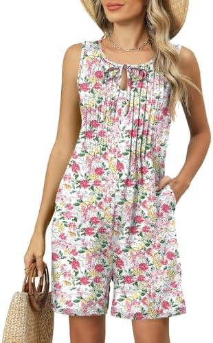 IECCP Womens Rompers 2025 Summer Trendy Pleated Jumpsuit Casual Loose Shorts Overall Sleeveless Outfits with Pockets, Medium