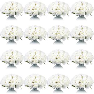 Jexine 240 Pcs Artificial Rose Flowers Bouquet Silk Realistic Flowers Bulk Centerpieces DIY Bride Fake Rose for Home Bridal Wedding Party Decorations(White)