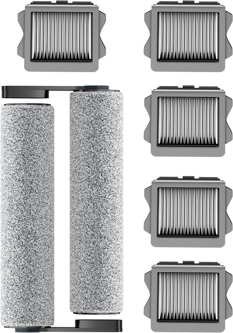 Vacuum Mop Replacement Parts Compatible with Tineco Roller Brush Replacement, Suitable with FLOOR ONE S5, FLOOR ONE S5 Pro Cordless Vacuum Cleaner, Set Includes 2 Roller Brushes and 5 Vacuum Filters
