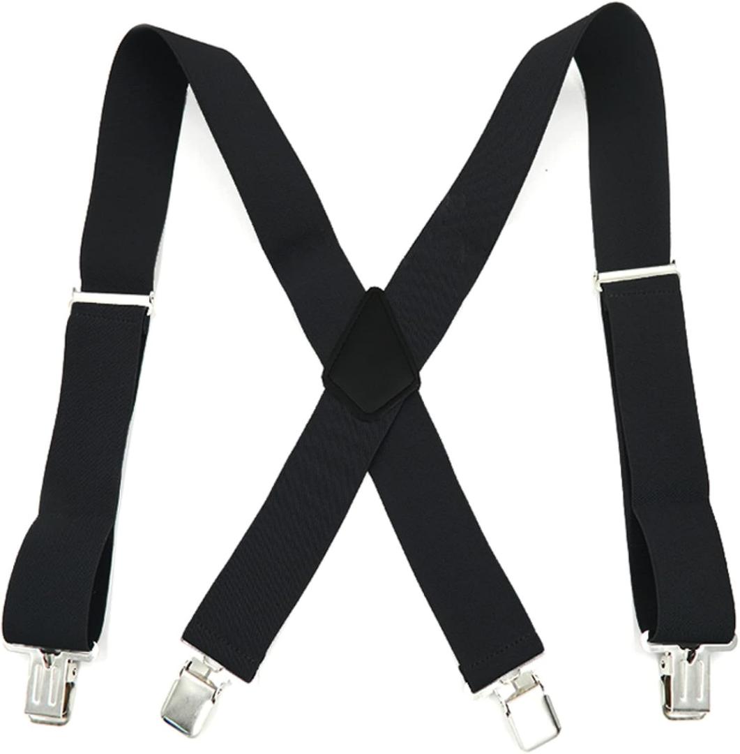 Men Braces Suspenders - Man's Braces 4 Clips Leather Suspenders,X Shape Elasticity Adjustable Strong Clips Casual Suspensori (Black)