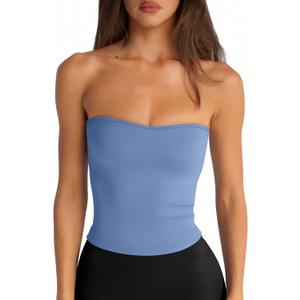 LASLULU Womens Sexy Tube Top Backless Strapless Bandeau Sleeveless Summer Y2K Cute Going Out Basic Crop Tank Top (Blue, M)