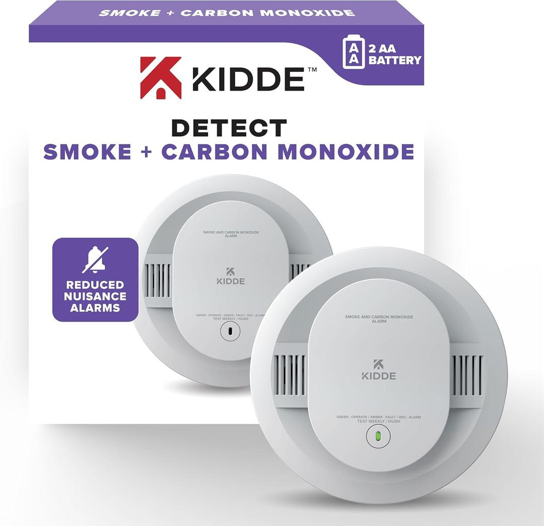 Kidde Smoke and Carbon Monoxide Detector, AA Battery Powered with LED Status Lights, 85 dB Alarm, 5 inches, 30CUDR, 1 Pack, EXP: 10 Years After Installation