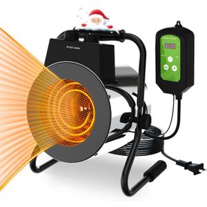 Buyplus Greenhouse Heater with Digital Thermostat, 1500W Outdoor Heaters for Patio, Overheat Protection & 3S Fast Heating, Electric Space Heater for Patio, Garage, Greenhouse, Flower House, Silver