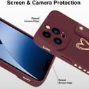 Fiyart Designed for iPhone 14 Pro Case with Phone Stand Holder Cute Love Hearts Pattern Slim Protective Camera Protection Cover with Wrist Strap for Women Girls for iPhone 14 Pro 6.1"-Wine Red