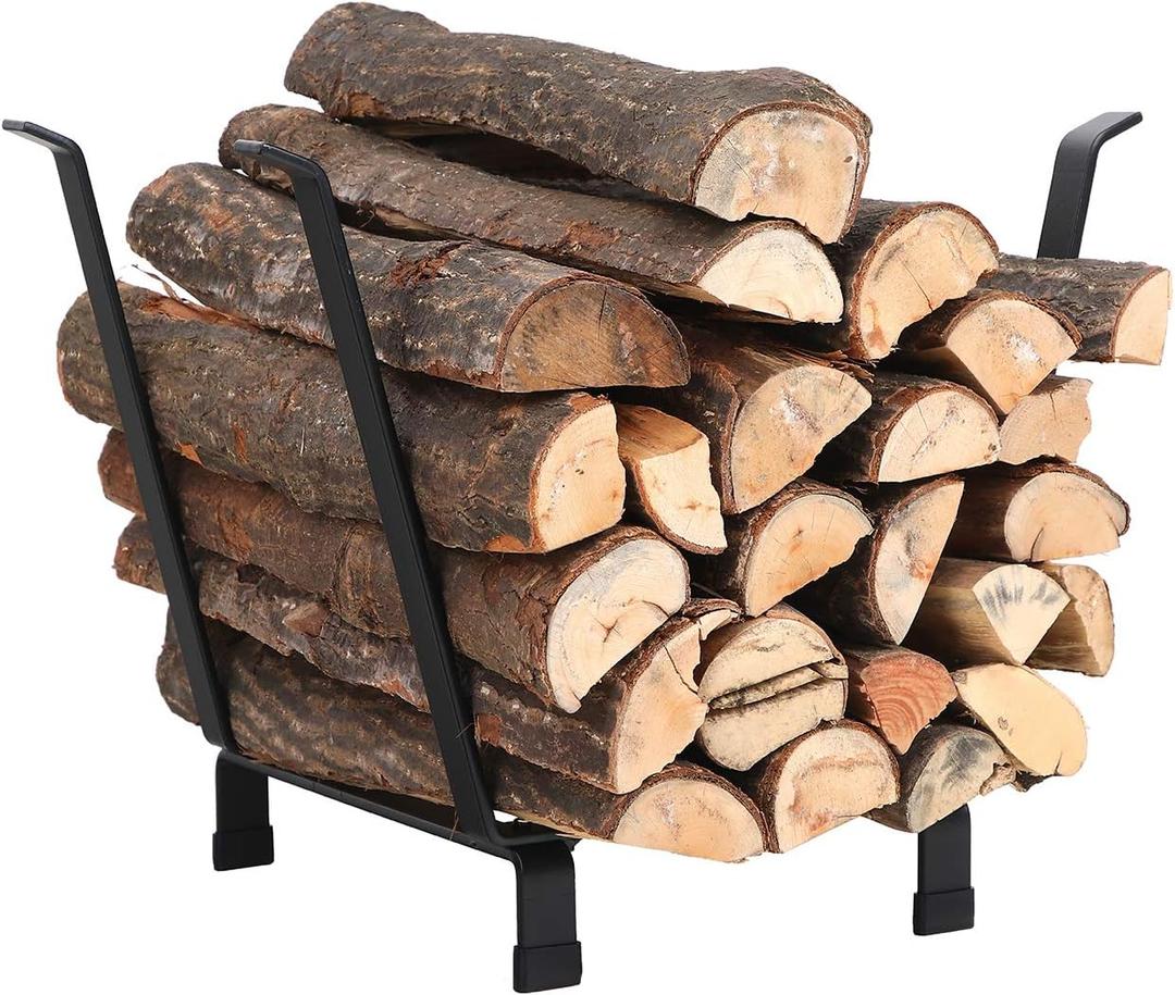 PHI VILLA 20 Inches Indoor/Outdoor Firewood Rack Fireplace Log Carriers & Holders Wood Burning Stove Accessories, Black