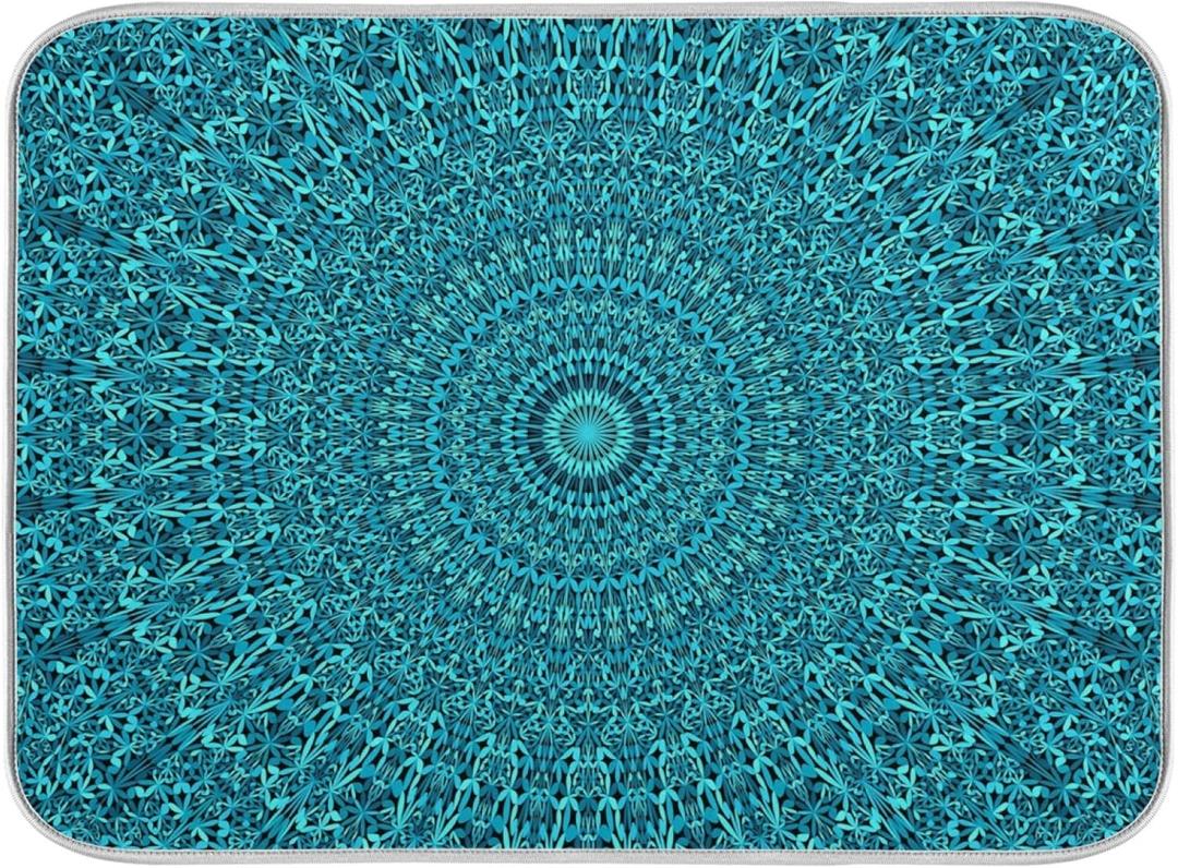 Super Absorbent Dish Drying Mat, Microfiber Fast-Drying Dish Mat, 16" x 18", Kitchen Dish Drying Pad, Mandala Turquoise Teal Blue Green
