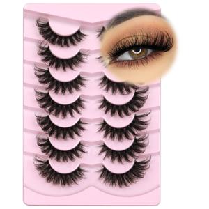 Mink Lashes Fluffy 6D False Eyelashes 17mm Wispy Cat Eye Lashes that Look Like Extensions Strip Lashes Pack