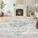 Washable 8x10 Area Rug - Large Soft Rugs for Living Room Vintage Stain Resistant Carpet for Bedroom with Non Slip Backing Home Decor Indoor Floor Mat (Ivory/Gray,8'x10')