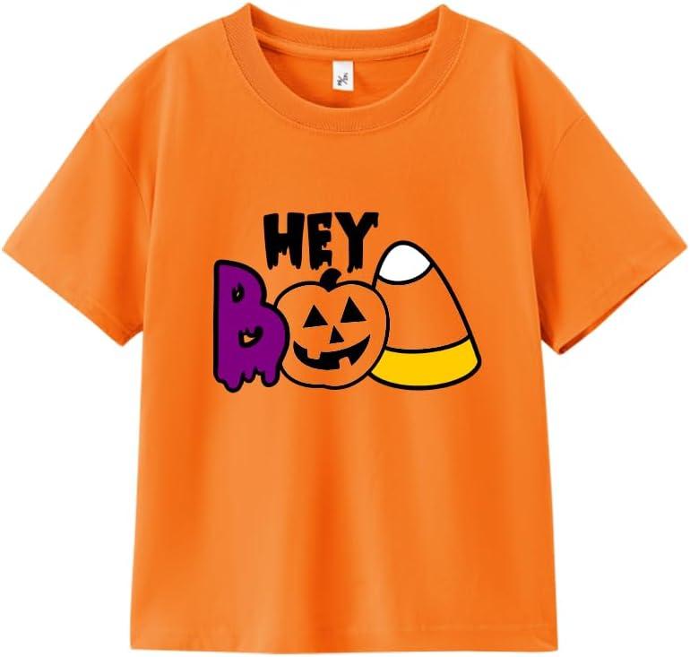Halloween Shirts for Toddler Boys Girls Kids 2-8 Years, Unisex Pumpkin Ghost Bat Soft Cotton Short Sleeve Tee (Hey)
