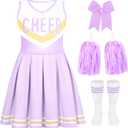 Cheerleader Costume for Girls Cheerleader Outfit for Kids Cheerleading Dress with Pom Poms for Halloween Dress Up (10-11 Years)