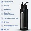 OLDLEY 40 oz Insulated Water Bottle With Straw, Stainless Steel Sports Water Cup Flask with 3 Lids(Straw, Spout and Handle Lid) Double Walled Travel Thermal Canteen Mug,Black