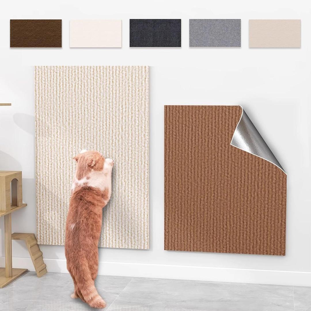 Adhesive Cat Scratcher Mat, Cat Scratching Post DIY Climbing Carpet, Trimmable Cat Scratch Furniture Protector Pad for Wall Couch (23.6*39 inch, Beige)