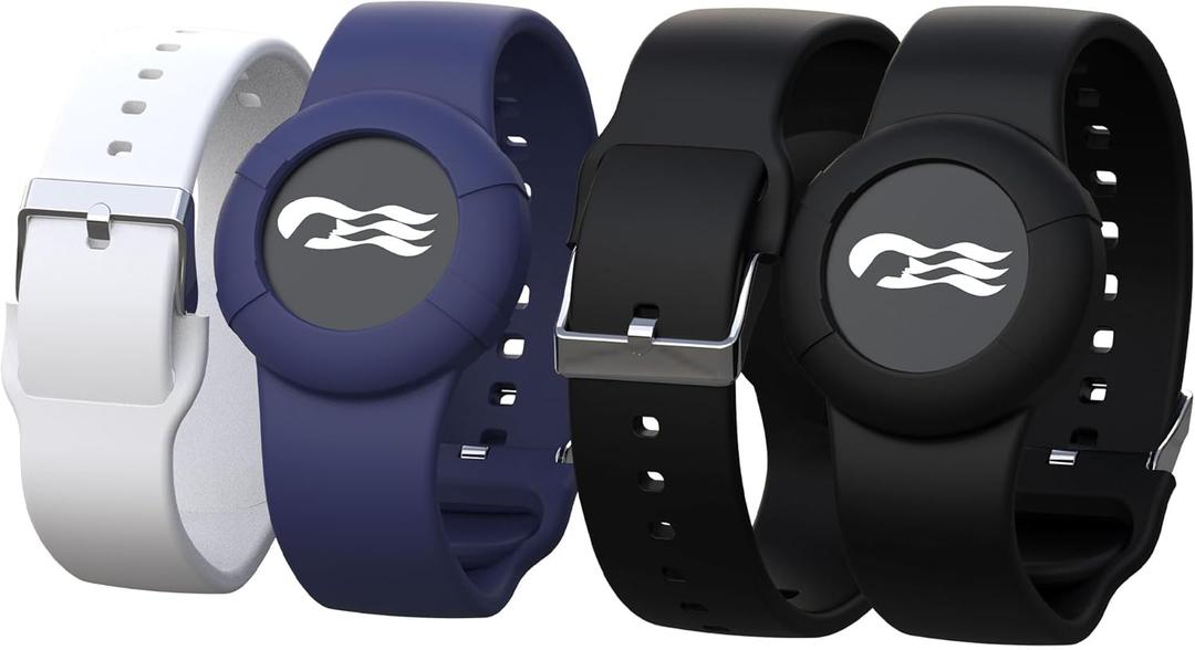 4 Pack Holders for Princess Cruise Medallion, Silicone Wristbands for Carnival Ocean Medallion - 2 Sizes in One Pack, Black and Dark Blue, Black and White