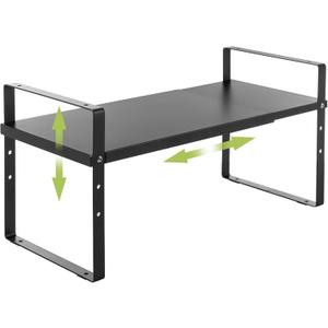 Expandable Cabinet Shelf Organizer Rack, Stackable Kitchen Counter Storage Shelves Stand, Adjustable Height Pantry Shelf Spice Rack (Black, 1 Pack) (7.08''D*13-20''W*8.27''H)