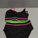 BMJL Women's High Waisted Bikini Ribbed Two Piece Swimsuit High Cut Color Block Adjustable Straps Bathing Suit (Rainbow Black043) Small