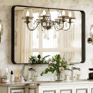 Bathroom Mirror 24x32 inch, Black Gorgeous Deep Frame Wall Mirror, Modern Round Corner Bathroom Vanity Mirror for Bedroom, Living Room, Hanging or Leaning Horizontal or Vertical, Black (32"L x 24"W)