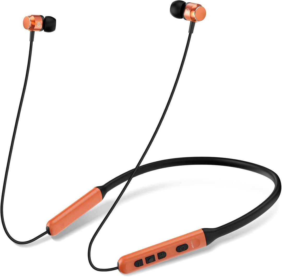 Neckband Bluetooth Headphones, Wireless Bluetooth 6.0 Earbuds with Microphone, Comfortably Light, Deep Bass Earphones 35H Playtime, IPX5 Waterproof, Magnetic Headset for Workout (Deep Orange)