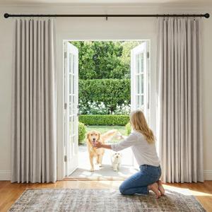 NICETOWN 100% Blackout Linen Curtains 90" Long for Bedroom, Thermal Insulated Living Room Curtains with Liner, Farmhouse Style Linen Blend Window Draperies for Dining Room (2 Panels, 52" W, Natural)