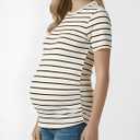 Motherhood Maternity Women's Short Sleeve Crew Neck Side Ruching Pregnancy Tee Shirt (Beige, M)