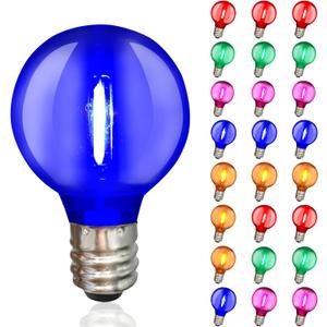 25 Pack Multicolor G40 LED Christmas Replacement Light Bulbs, Replacement Bulbs for Christmas String Lights, G40 Shatterproof Waterproof Dimmable Globe Lights Bulbs E12 Intermediate Base