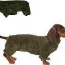 Dachshund Dog Fleece Jumpsuit Turtleneck Sweater, Suitable for Dachshunds, Winter Soft Cozy Dog Pajamas Clothes (Dark Green, Medium)