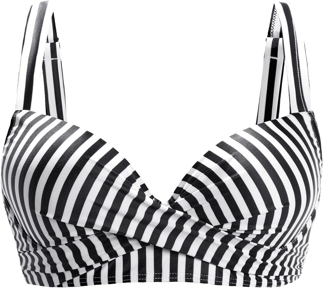 Aqua Eve Women Underwire Bikini Top - Push Up Swimsuit Top Bra Padded Bathing Suit 2025 Twist Front Swimwear (X-Small, Black Striped)
