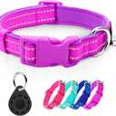 azuza Reflective Dog Collar with Airtag Holder, Soft Neoprene Padded Pet Collar with ID Tag Ring, Adjustable for Small Dogs,Purple,S
