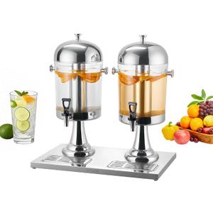 VEVOR Beverage Dispenser, 2.1 Gallon x 2 Drink Dispenser for Parties, Stainless Steel + Plastic Juice Dispensers with Spigot Ice Chamber Tray, Iced Tea Lemonade Dispensers, for Restaurants, Hotels