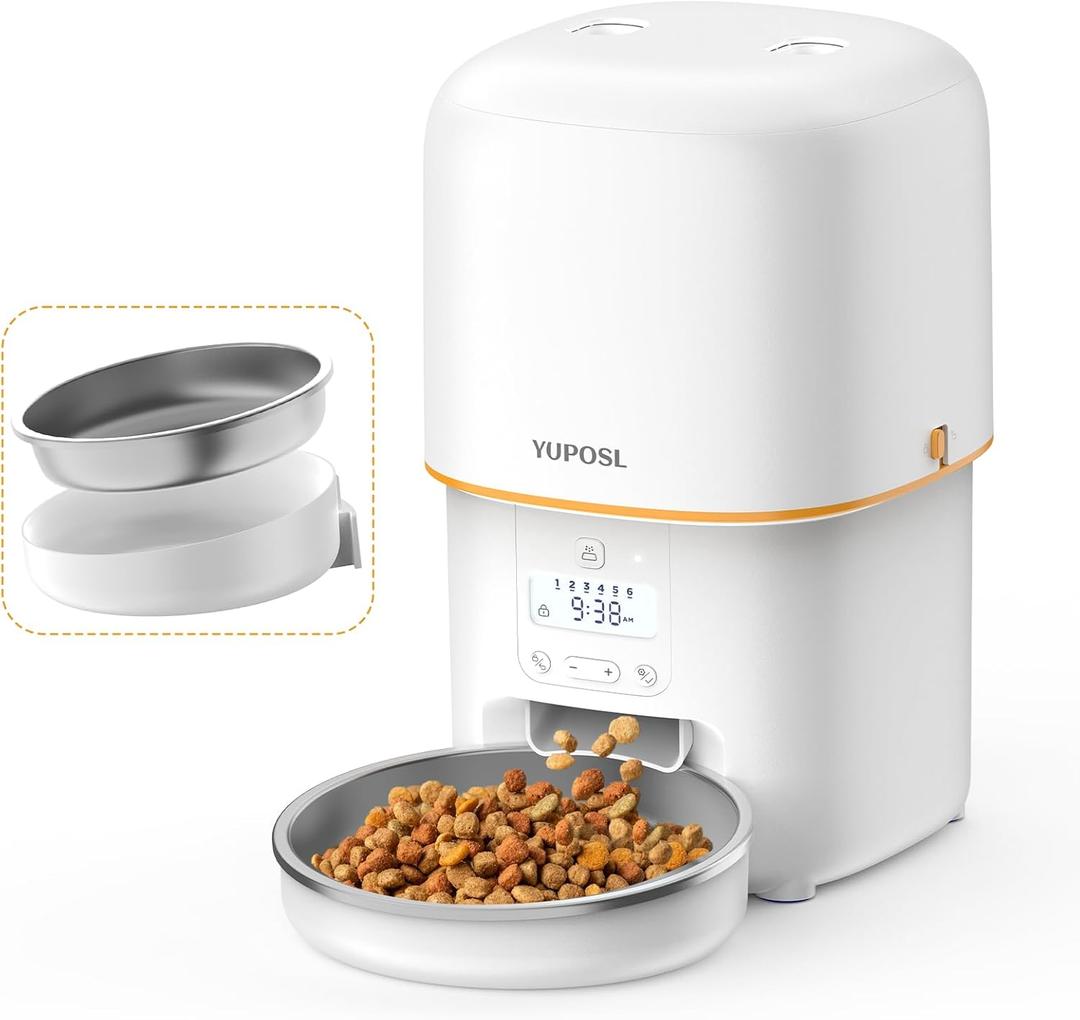 Automatic Cat Feeder, 3L Cat Food Dispenser with Anti-Jam Design, Over 180-day Battery Life, 1-6 Meals Per Day with Stainless Steel Cat Bowl, Keep Dry Food Fresh, Timed Pet Feeder Also for Small Dog, 3L Edition - White