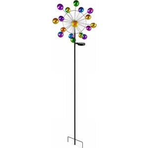 Alpine Corporation Solar Metal Peacock Garden Spinner Stake with Fiber Optic LED Light, Outdoor Wind Spinner Yard Decor, Weather-Resistant Kinetic Lawn Ornament for Patio, Garden & Walkway