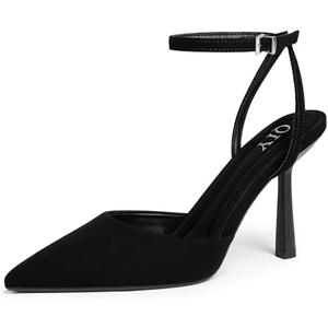 QIY Closed Toe Ankle Strap Heels Women Pumps Pointed Toe Heeled Sandals for Women Stiletto Wedding Dress Shoes Size 7.5 Women