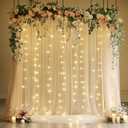 Tulle Backdrop Curtain with Lights String 10FT X 10FT Champagne Sheer Tulle Backdrop Curtains for Wedding Birthday Party Reception Photo Booth Background Decorations (2 Panels 5x10FT)