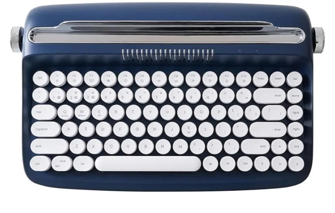 YUNZII ACTTO B303 Wireless Typewriter Keyboard, Bluetooth Connection, Cute Retro Aesthetic Design with Integrated Stand for Tablet, Phone, PC and Win/Mac/Android (B303, Midnight)