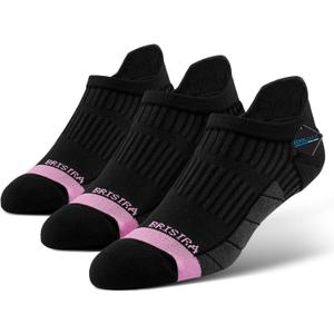 BRISIRA Coolmax Bamboo Viscose Women Compression Running Ankle Socks No Show Athletic Wicking Thick Cushioned Arch Support (5-7, 3 Pairs Black)